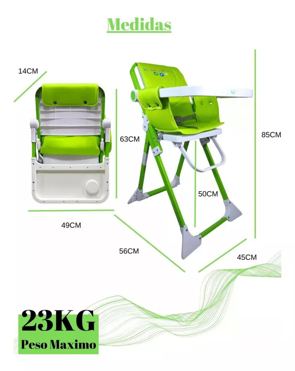 Silla Alta Periquera Para Bebé Plegable Confety Sun - Verde