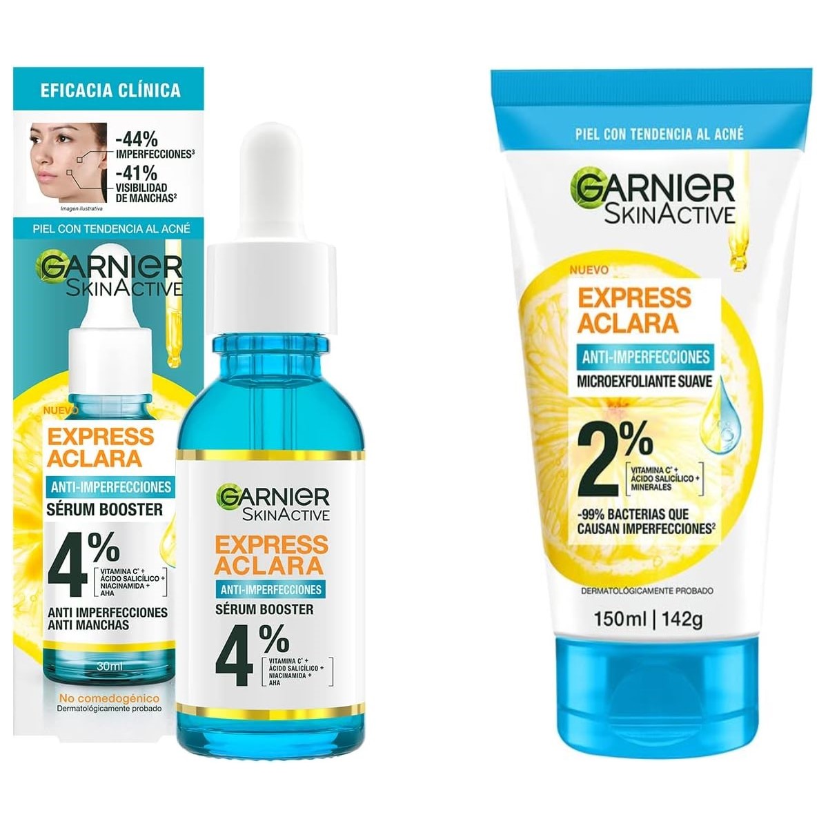 Reductor de Manchas Garnier SkinActive, Express Aclara, Crema y Sérum Facial, Vitamina C, 2 piezas