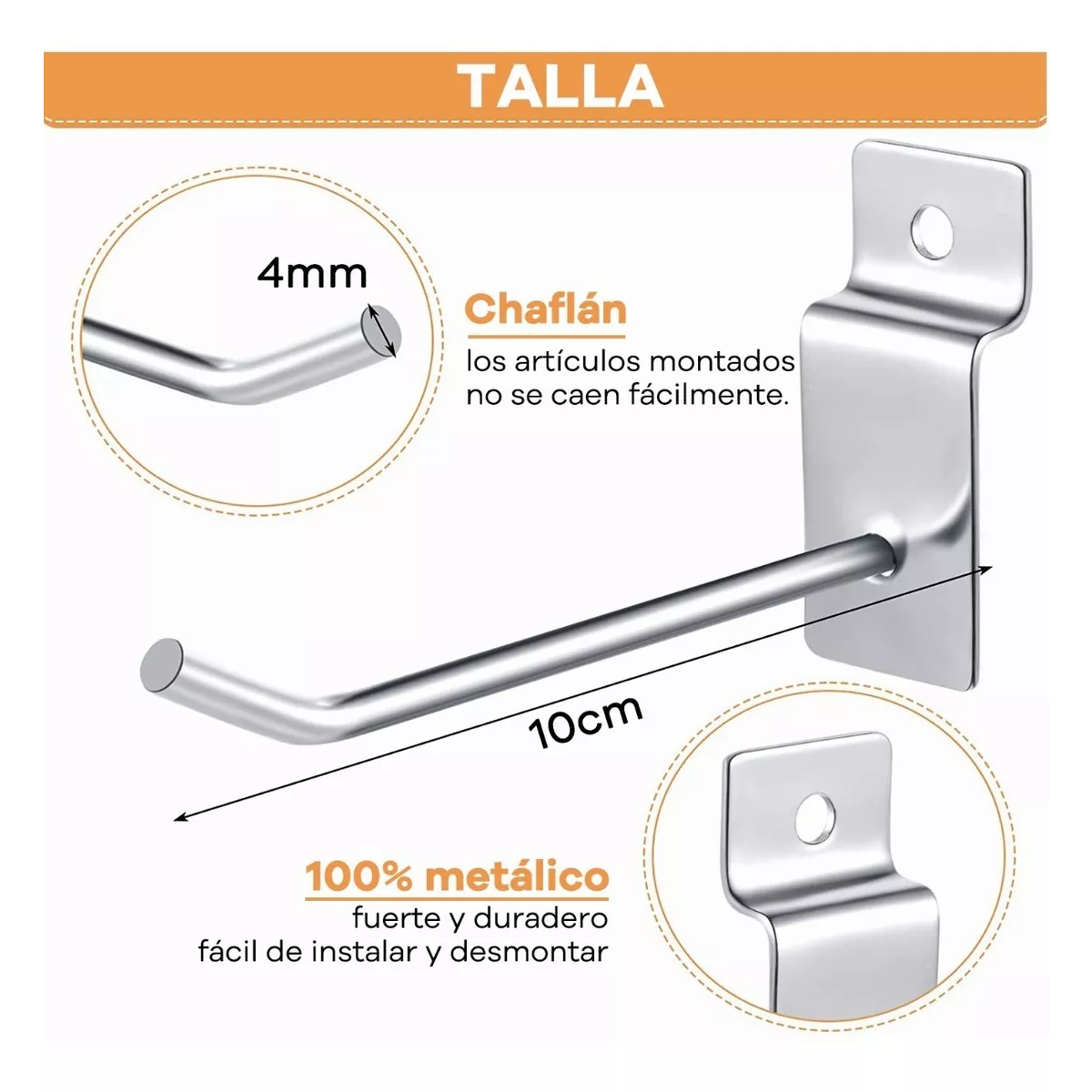 Gancho Blister Panel Ranurado Exhibipanel 10cm 50Pzas