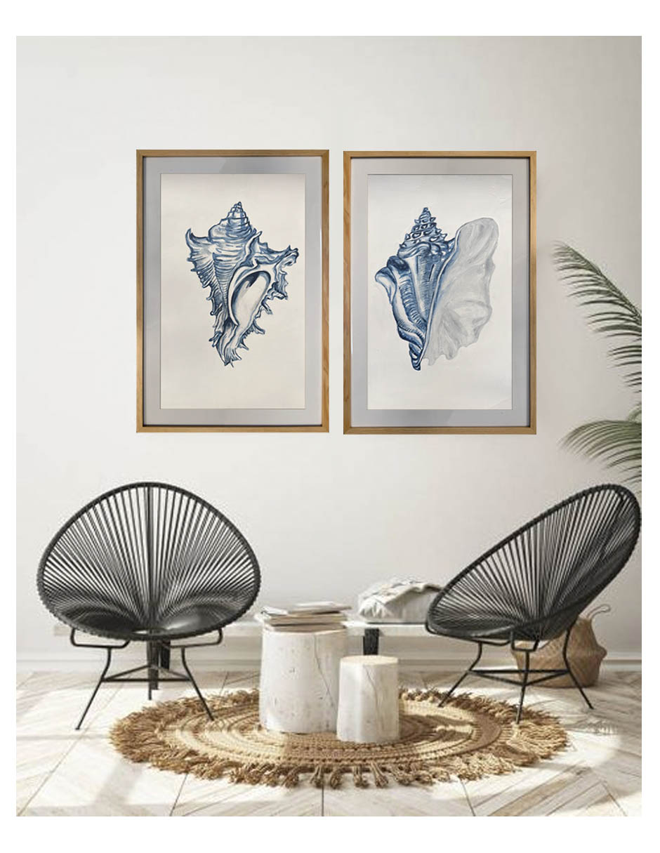 Cuadro decorativo de concha de mar pintado a mano técnica acrílico
