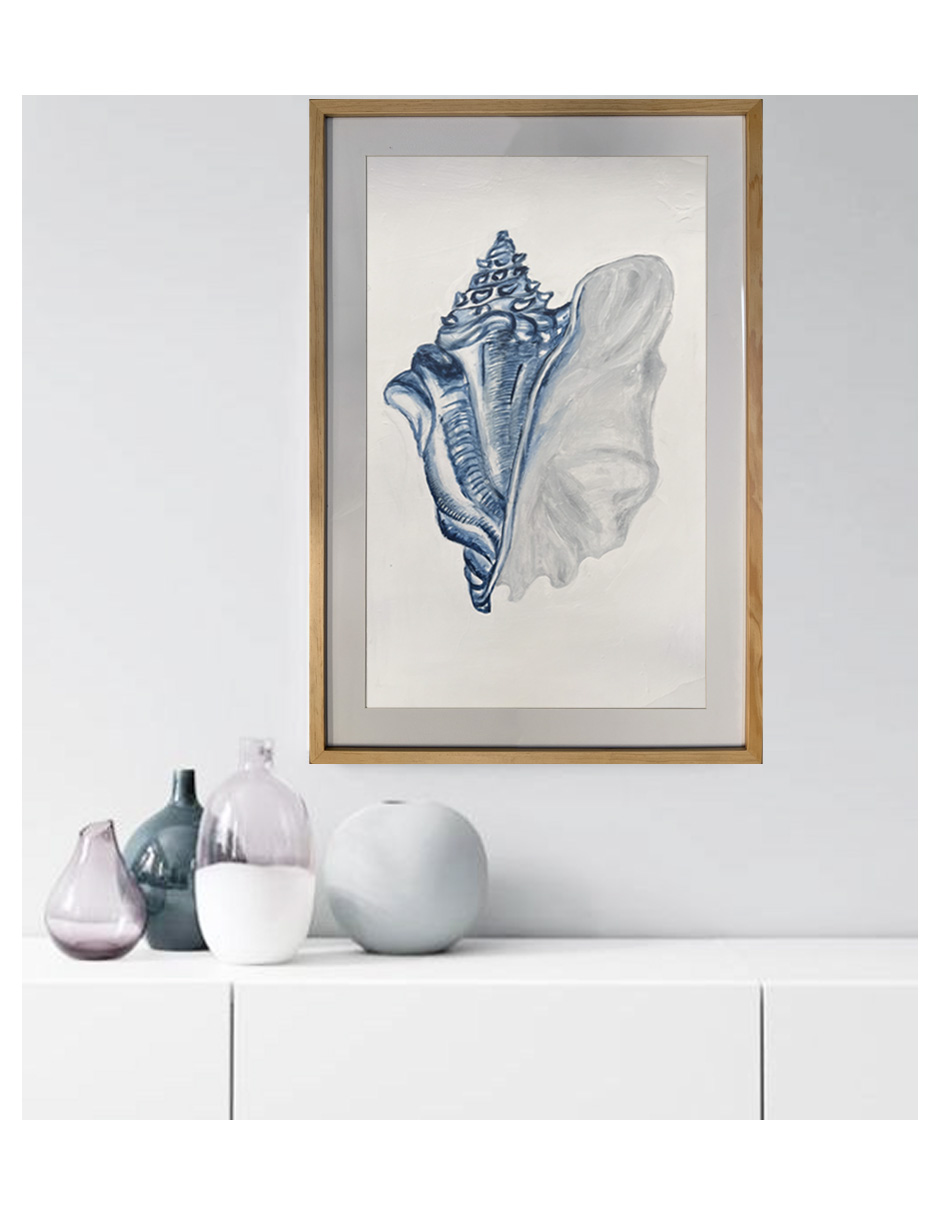 Cuadro decorativo de concha de mar pintado a mano técnica acrílico