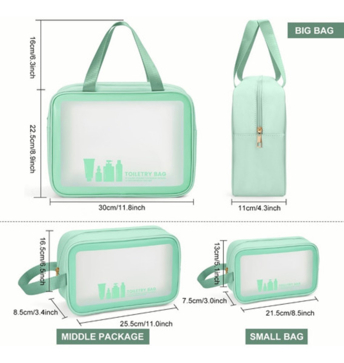 Estuches De Maquillaje Bolsa Cosmetiquera Set 3 Neceser Verde