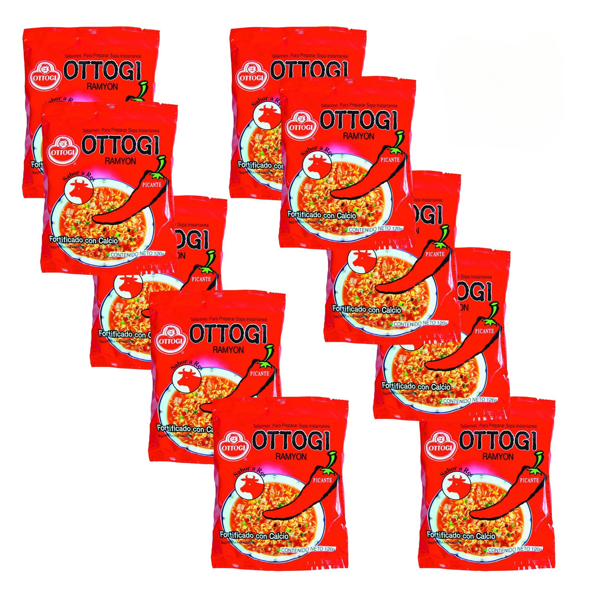 Sopa Instantánea Ramen Coreana Picante Ottogi Sabor de Res Un Paquete de 10 Bolsas