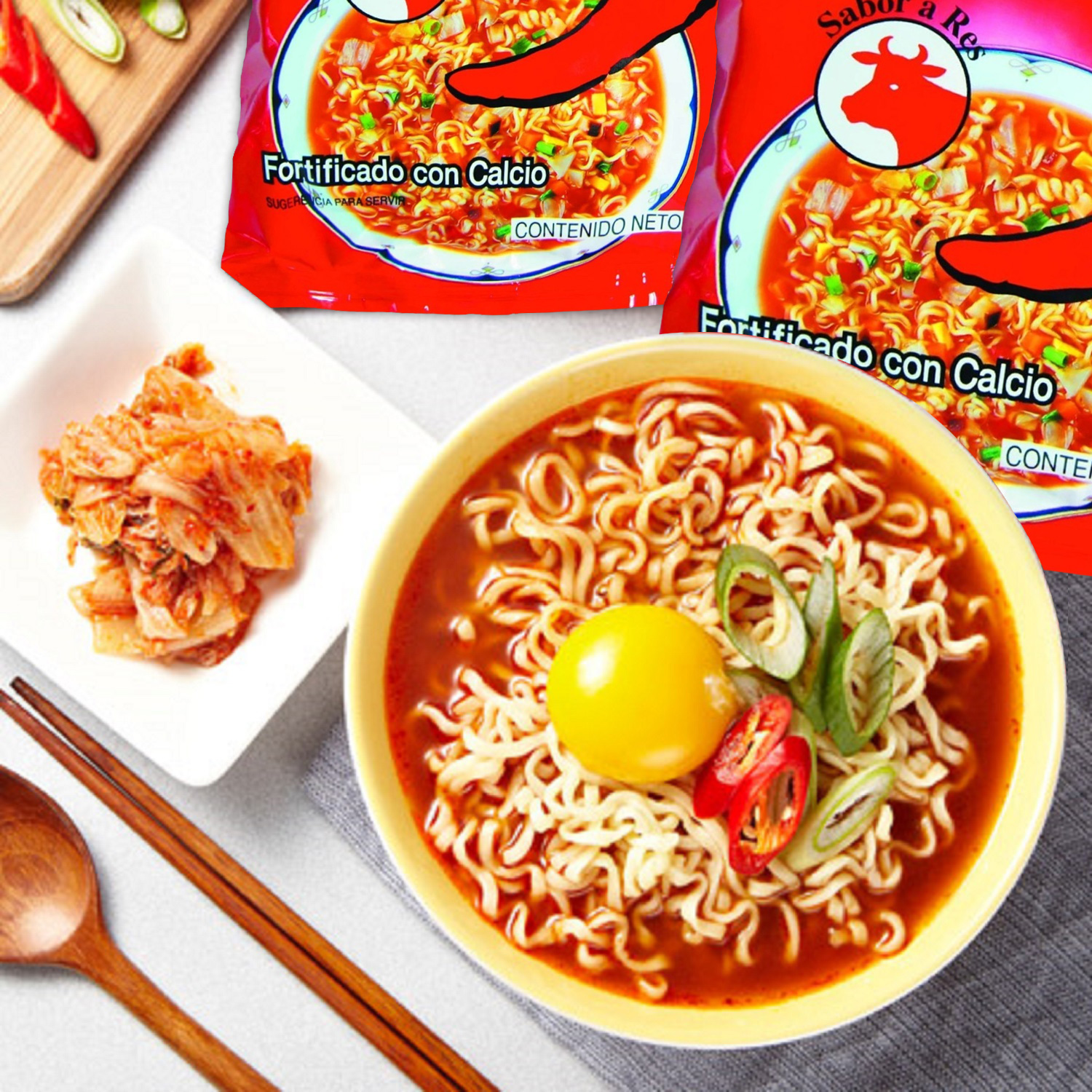 Sopa Instantánea Ramen Coreana Picante Ottogi Sabor de Res Un Paquete de 10 Bolsas