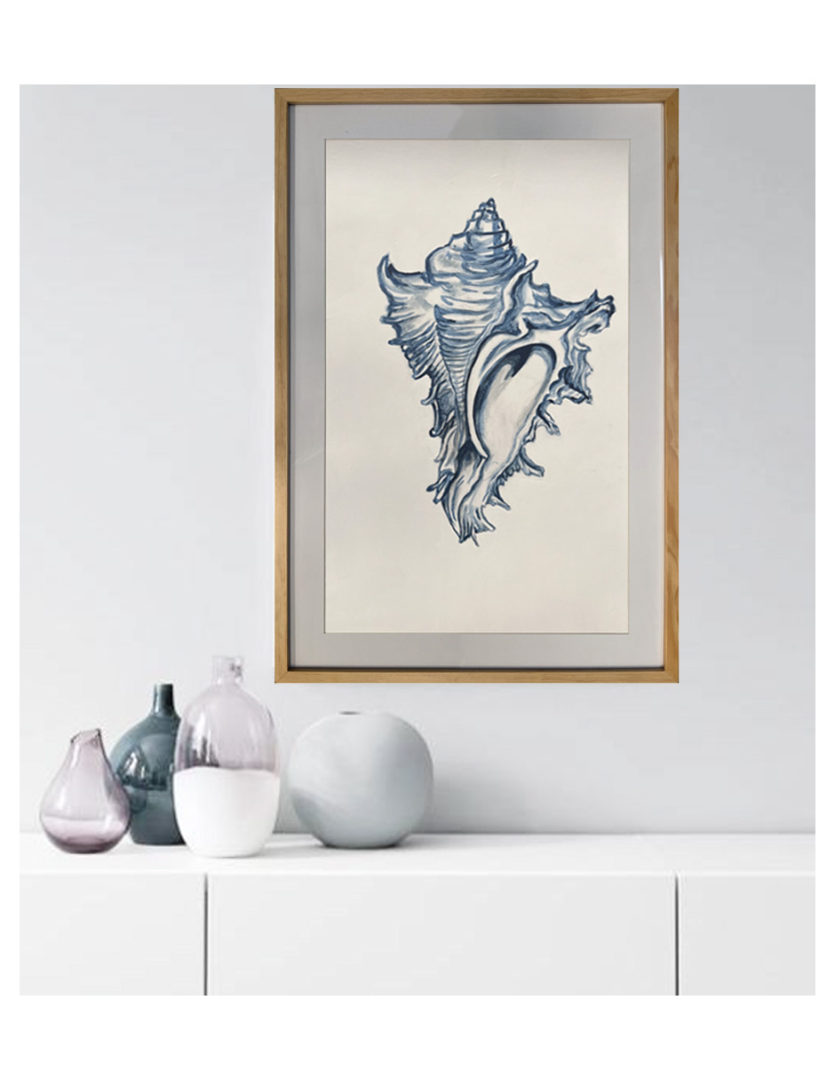 Cuadro decorativo de concha de mar pintado a mano técnica acrílico