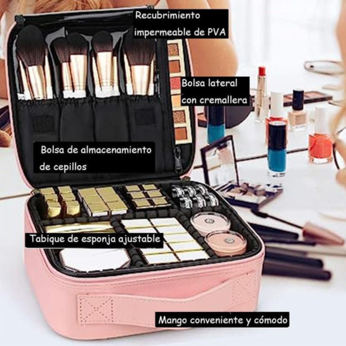 Estuche Organizador De Maquillaje De Viaje Para Cosméticos Rosa