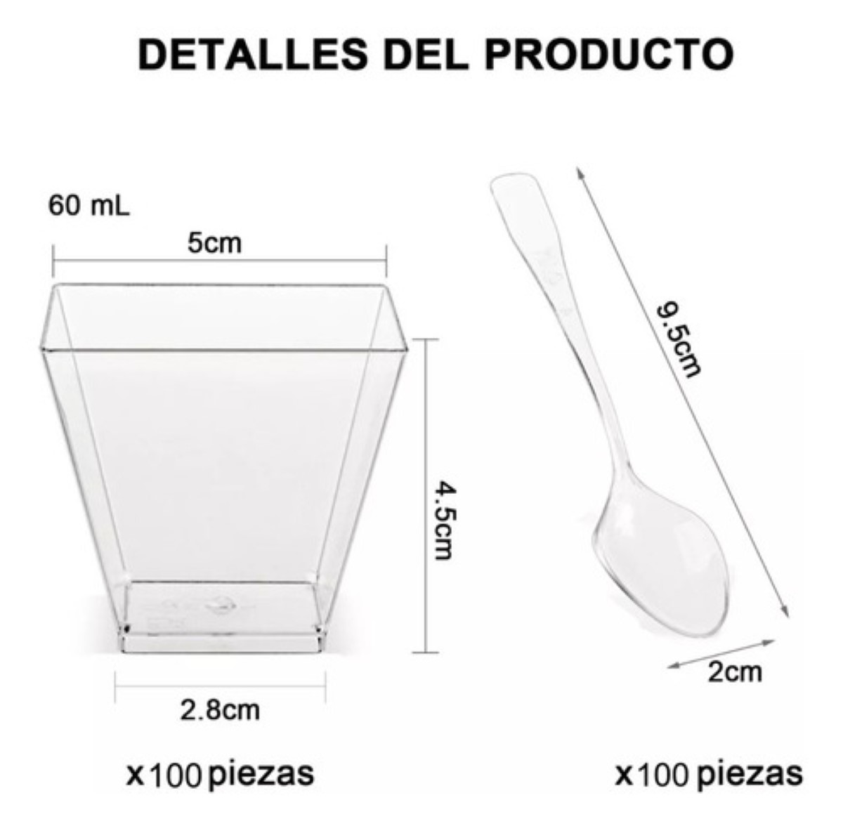 Vasos De Plástico Con Cucharas Para Postres, 100 Piezas transparente