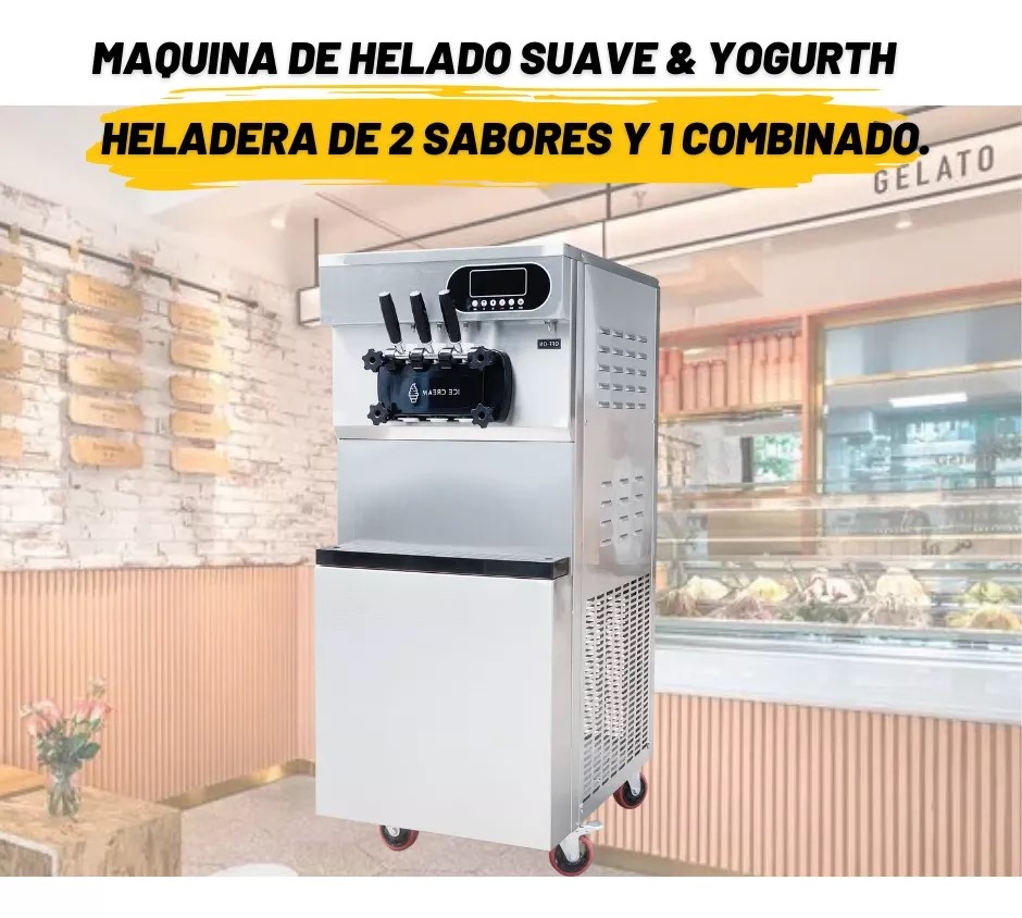 Maquina Helado Suave Nieve Comercial Yogurt Movil 3 Sabores