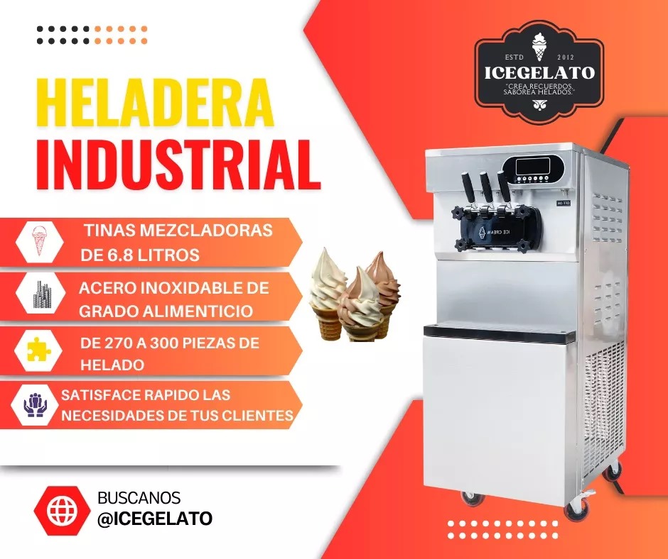 Maquina Helado Suave Nieve Comercial Yogurt Movil 3 Sabores