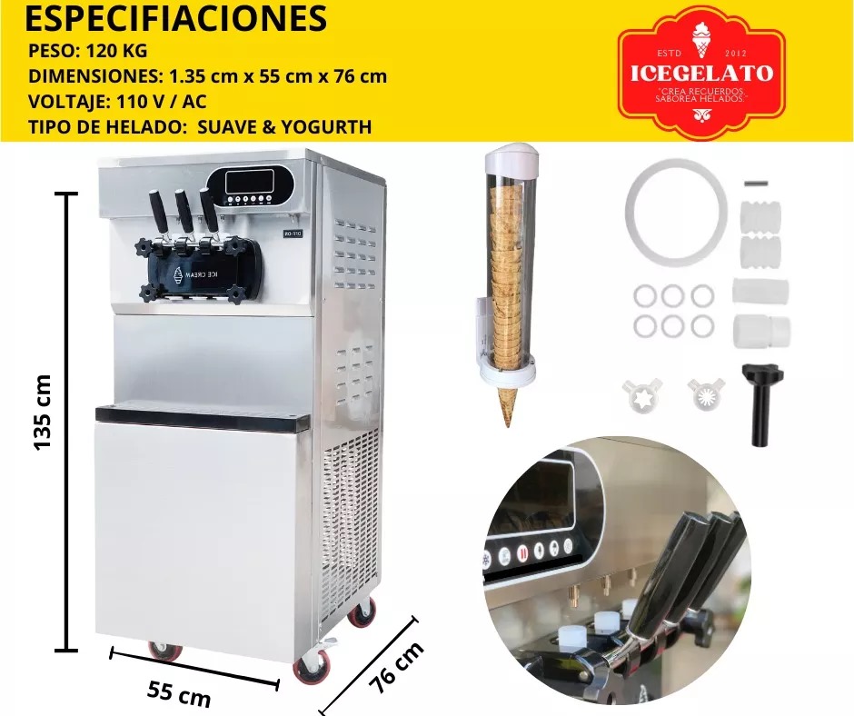 Maquina Helado Suave Nieve Comercial Yogurt Movil 3 Sabores