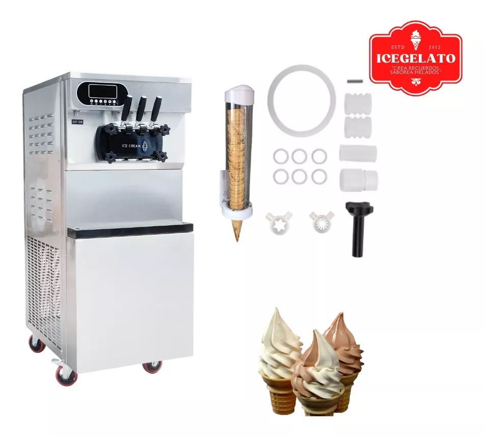 Maquina Helado Suave Nieve Comercial Yogurt Movil 3 Sabores