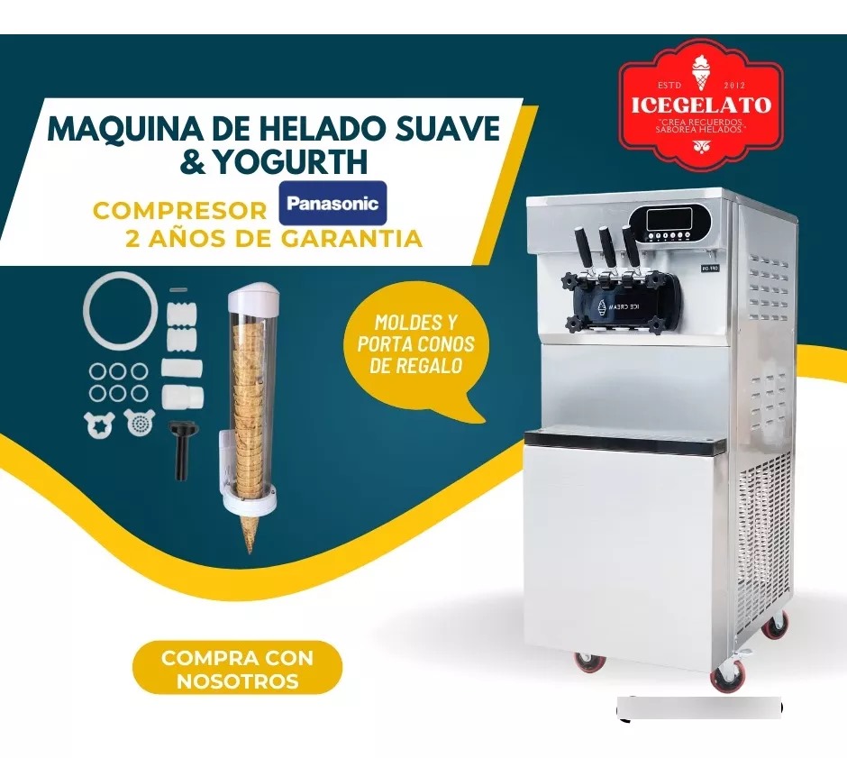 Maquina Helado Suave Nieve Comercial Yogurt Movil 3 Sabores