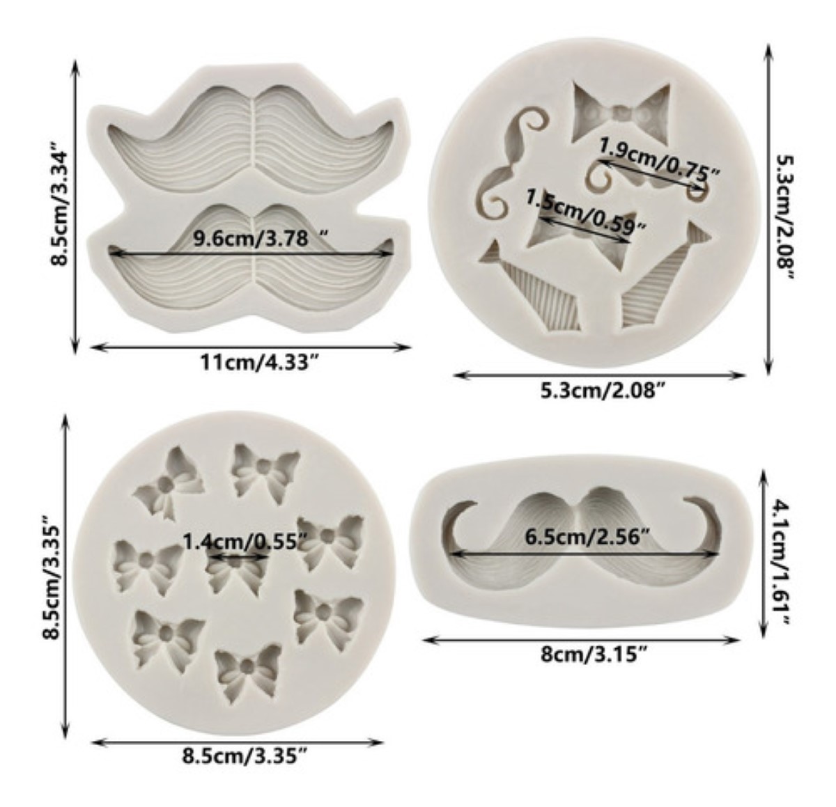 4pcs Molde De Silicona Bigote Corbata Lazo Fondant Resina