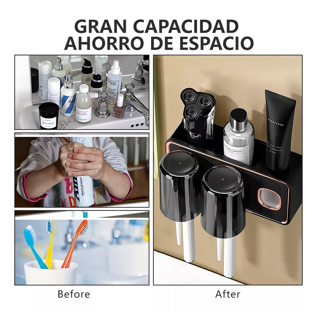 Porta Cepillo Dental Organizador Para Pared Sin Perforar