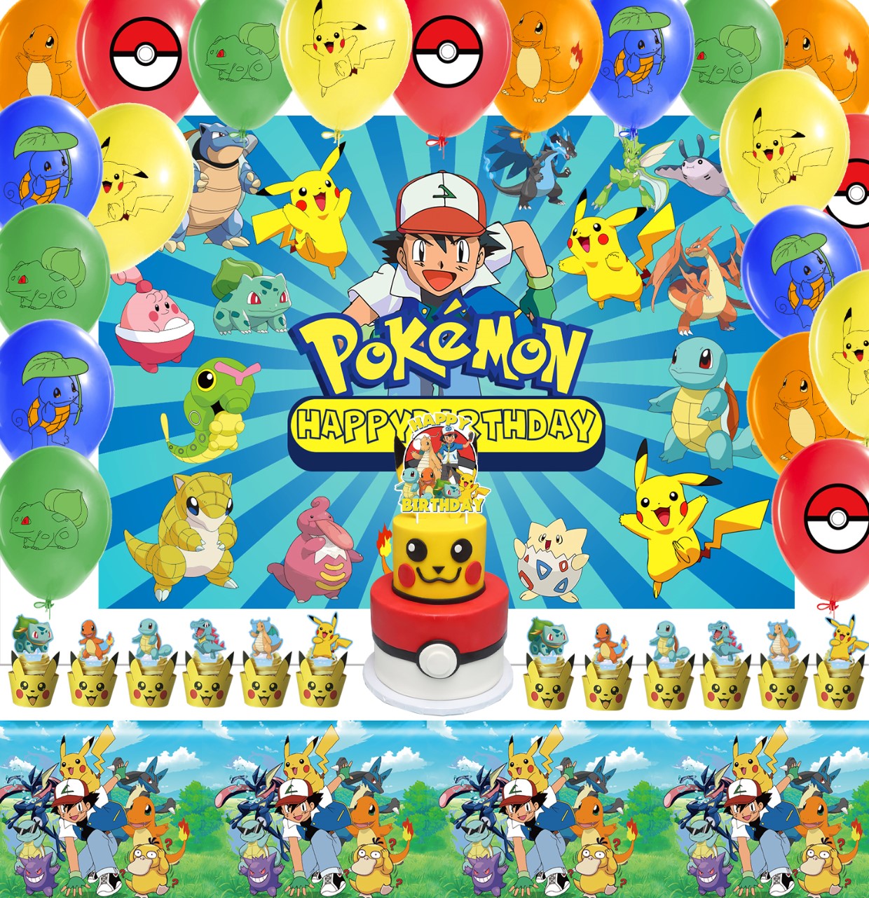 Globos Cumpleaños Decoración Kit De Fiesta Alusivo Pokemon