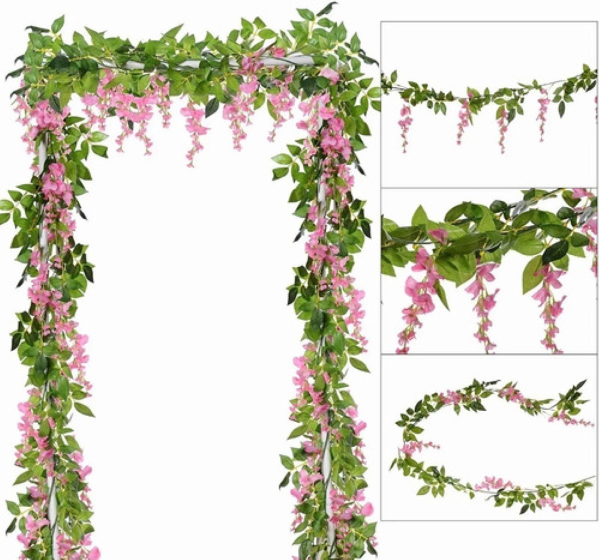 Guirnalda Wisteria Flores Artificiales Decoración Rosa 4p verde/ROSA