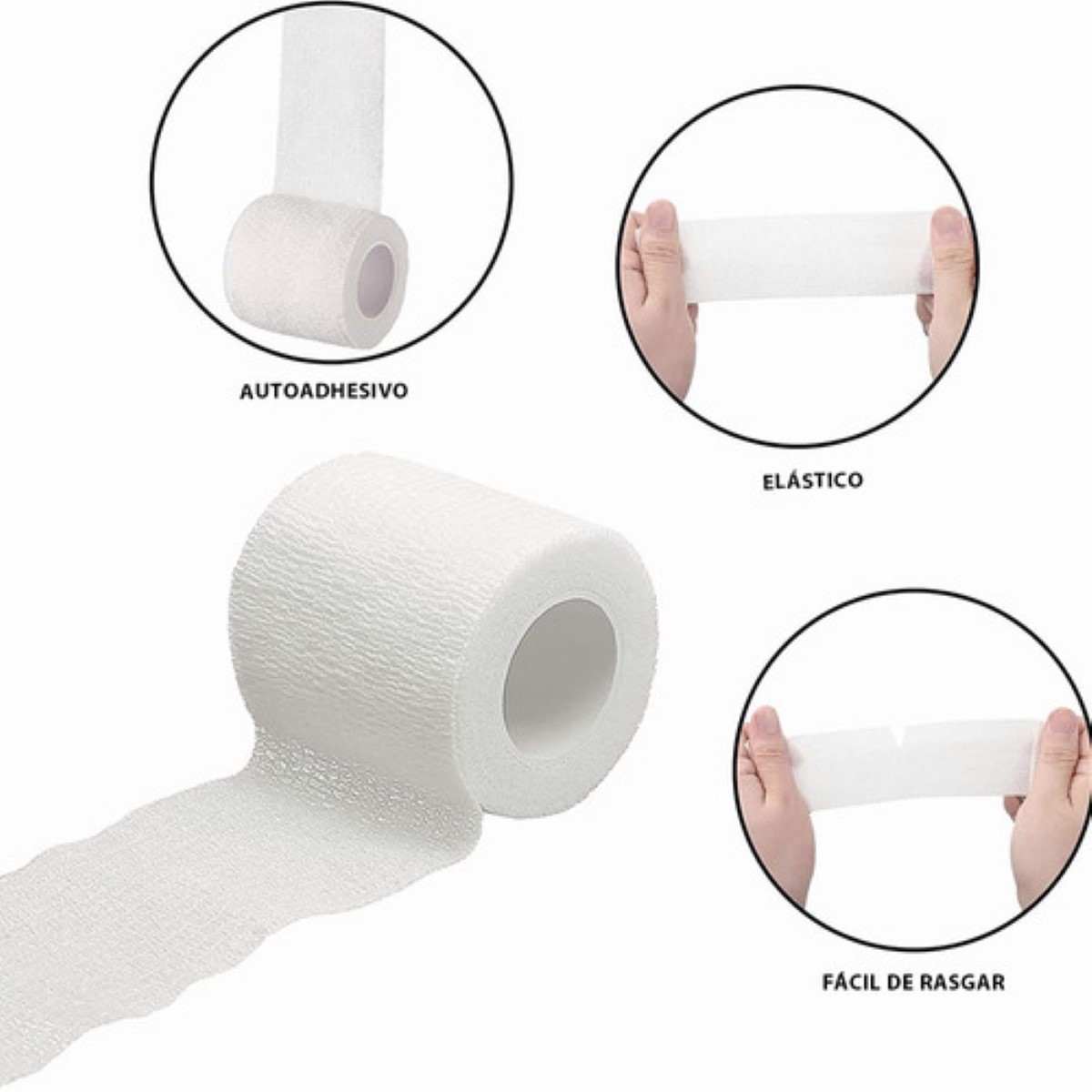Venda Elástica Cohesiva Autoadherible De 5 Mx4.5 Cm, 12 Pzs bLANCO