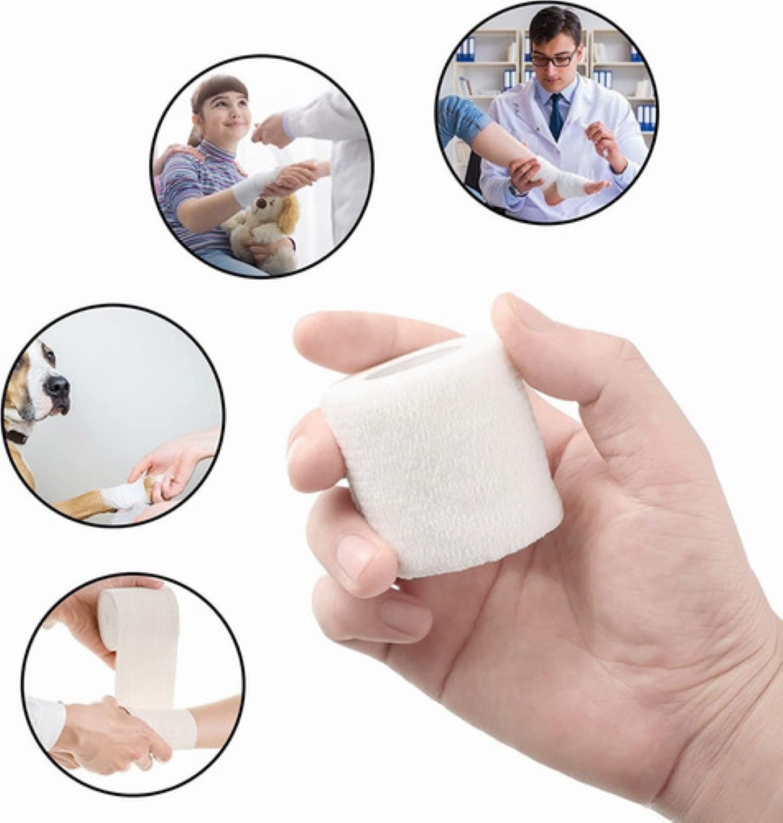 Venda Elástica Cohesiva Autoadherible De 5 Mx4.5 Cm, 12 Pzs bLANCO