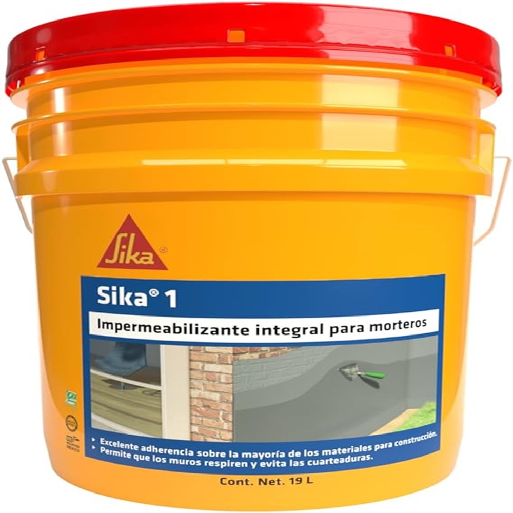 SIKA - Aditivo líquido - Sika-1 - Impermeabilizante integra para morteros - Mortero impermeable - Menos grietas - Paredes transpirables - Fácil de aplicar - Cubeta 19 L - Color Viscoso amarillo