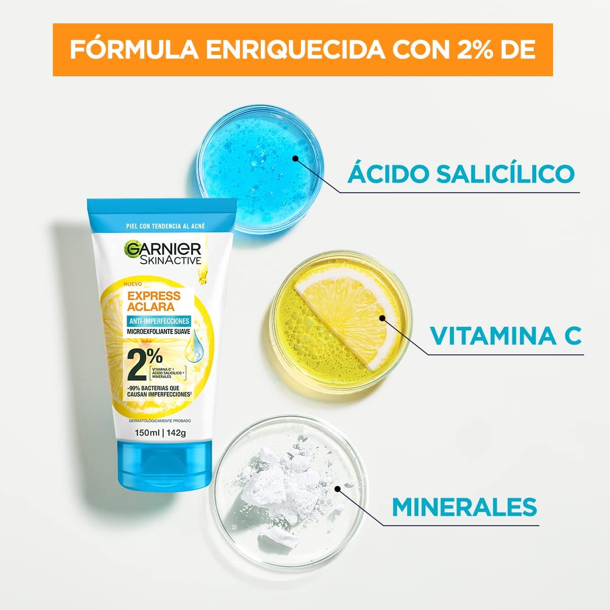 Kit Garnier Rutina Express Aclara Anti Acné con Ácido Salicílico + Vitamina C y AHA, Serum, Agua Micelar Skin Active, 3 Piezas