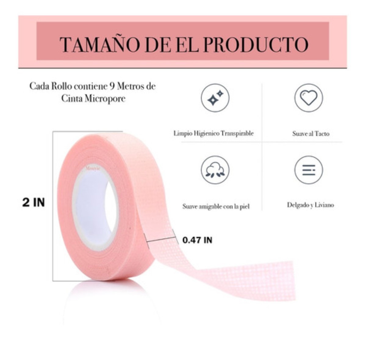 3 Cintas Extensión De Pestañas Micropore Papel Cinta Médica rosa