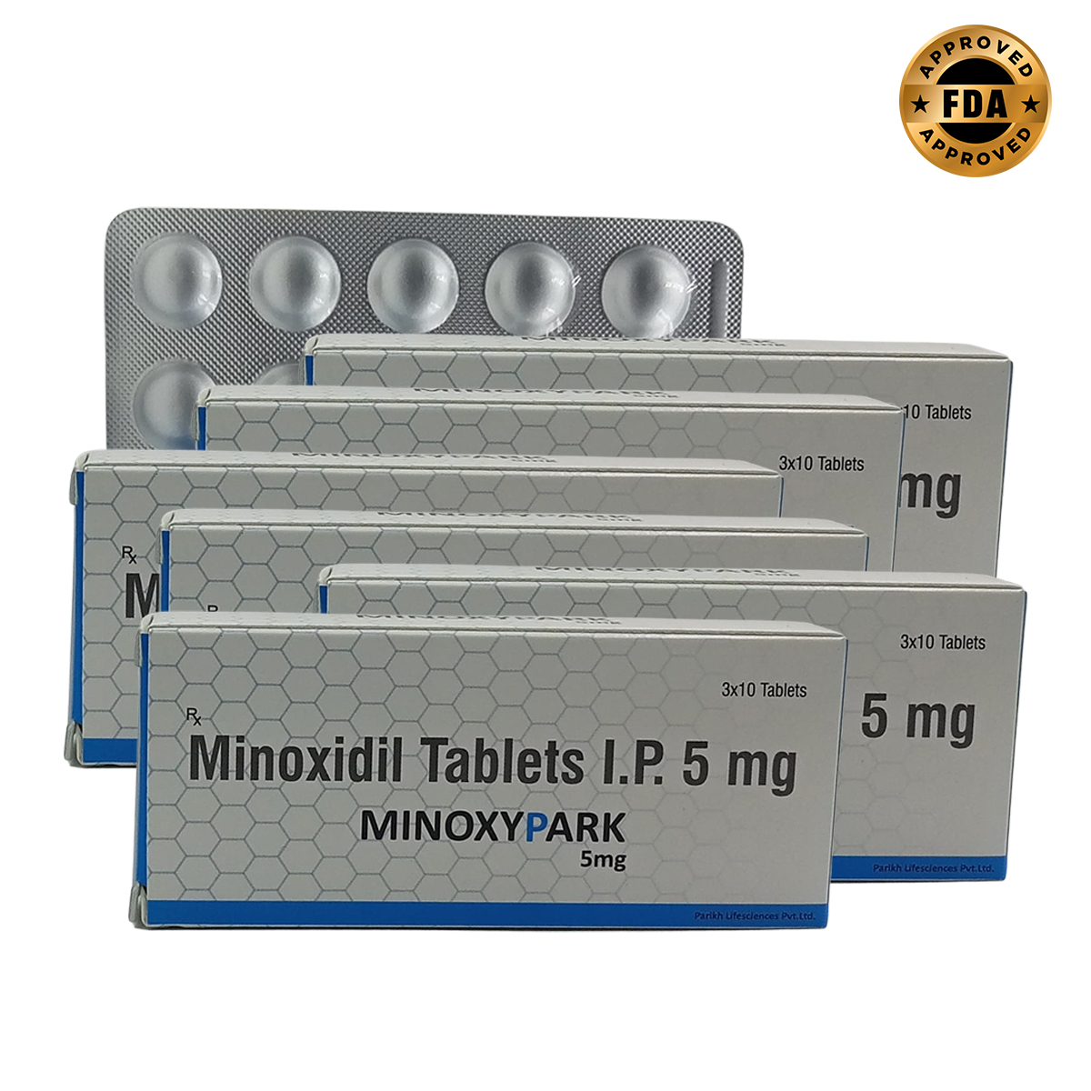 Minoxidil 5mg 30 Tabletas Minoxypark 6 Cajas