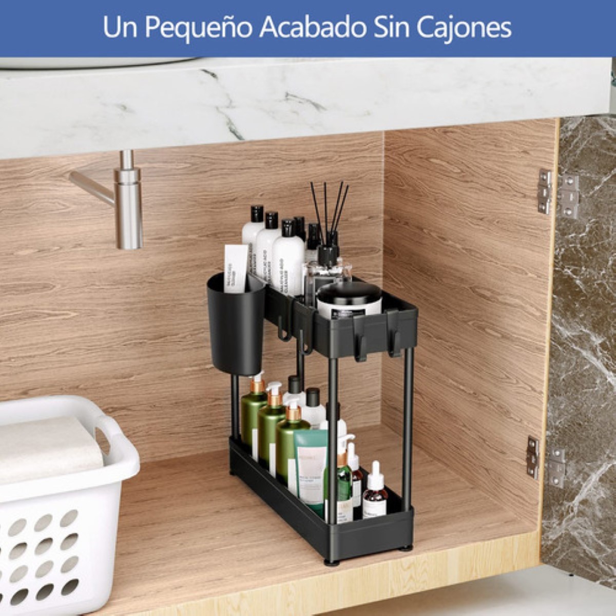 2 Niveles Organizador Cocina Escurridor De Trastes Corredizo negro