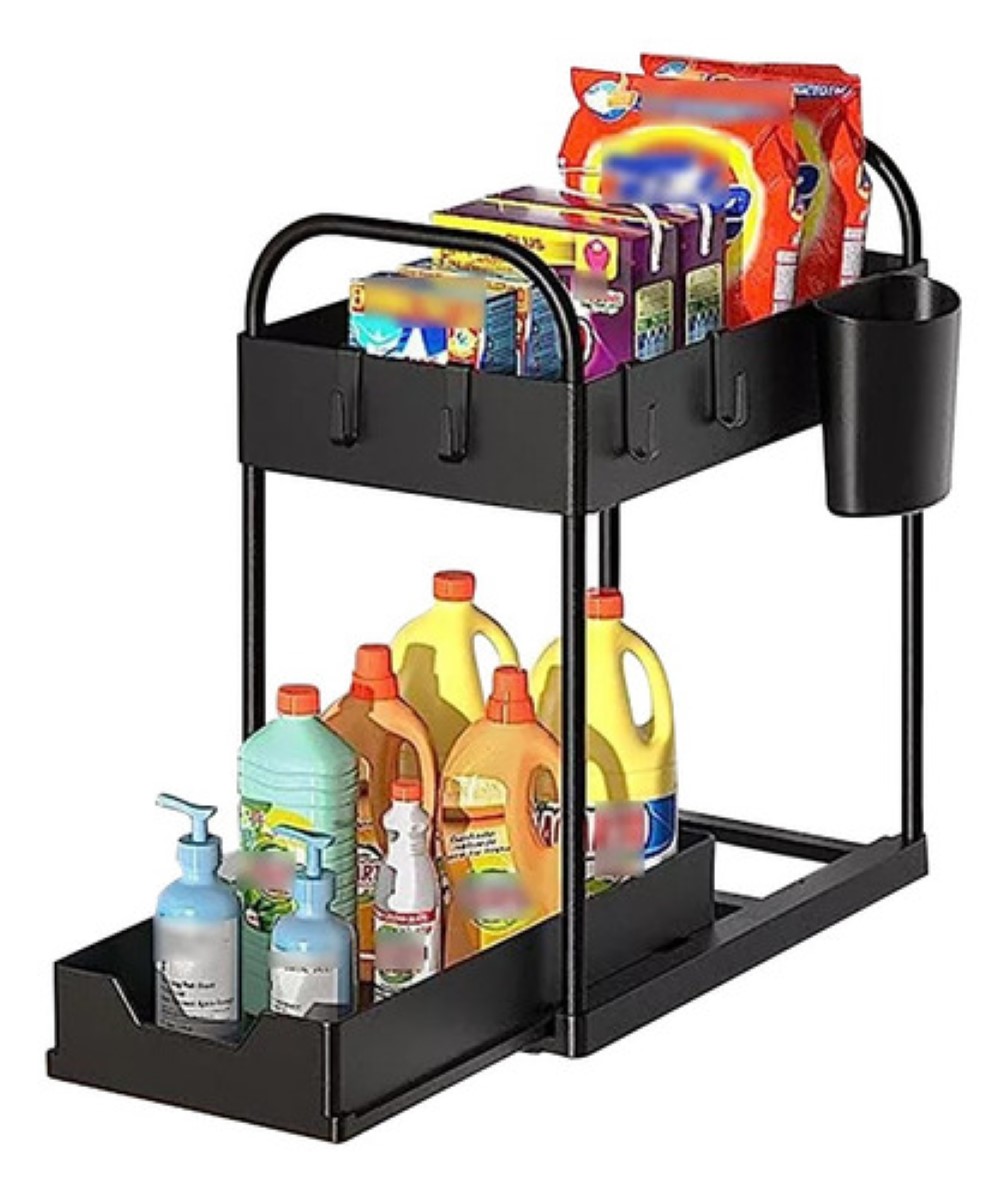 2 Niveles Organizador Cocina Escurridor De Trastes Corredizo negro