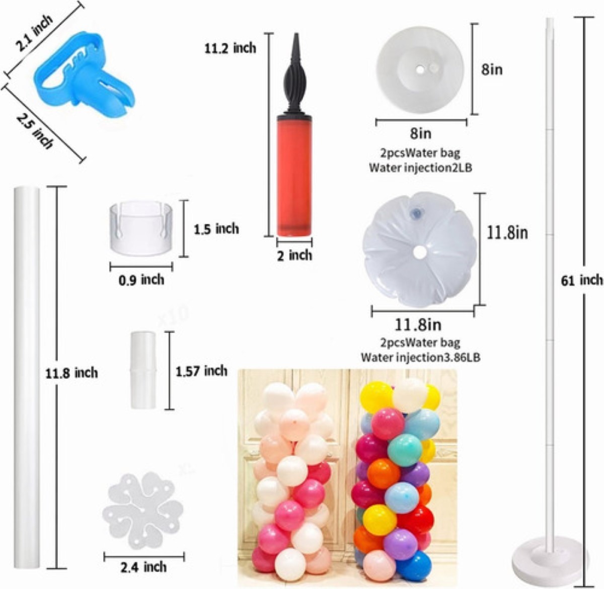 Columna Portátil Con Base Para Decoración Con Globos 2 Pzas Blanco