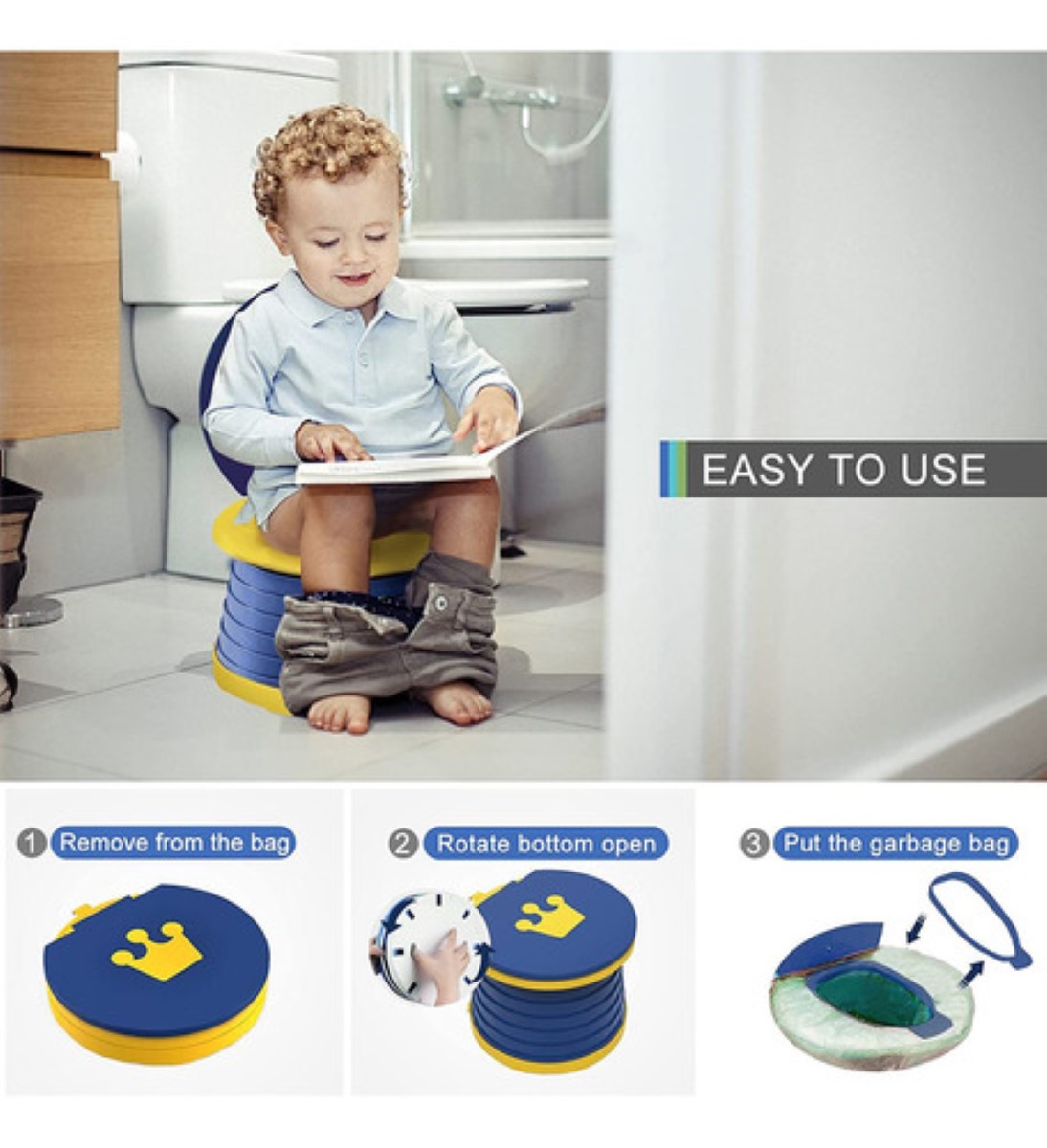 Inodoro Plegable Portátil Adaptador Asiento Para Bebe Viajes azul/amarillo