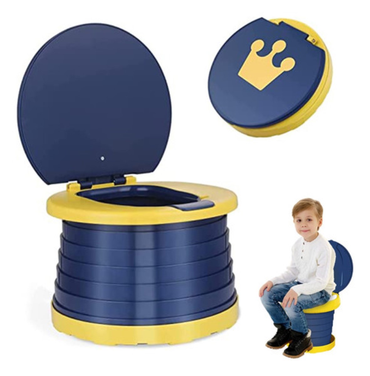 Inodoro Plegable Portátil Adaptador Asiento Para Bebe Viajes azul/amarillo