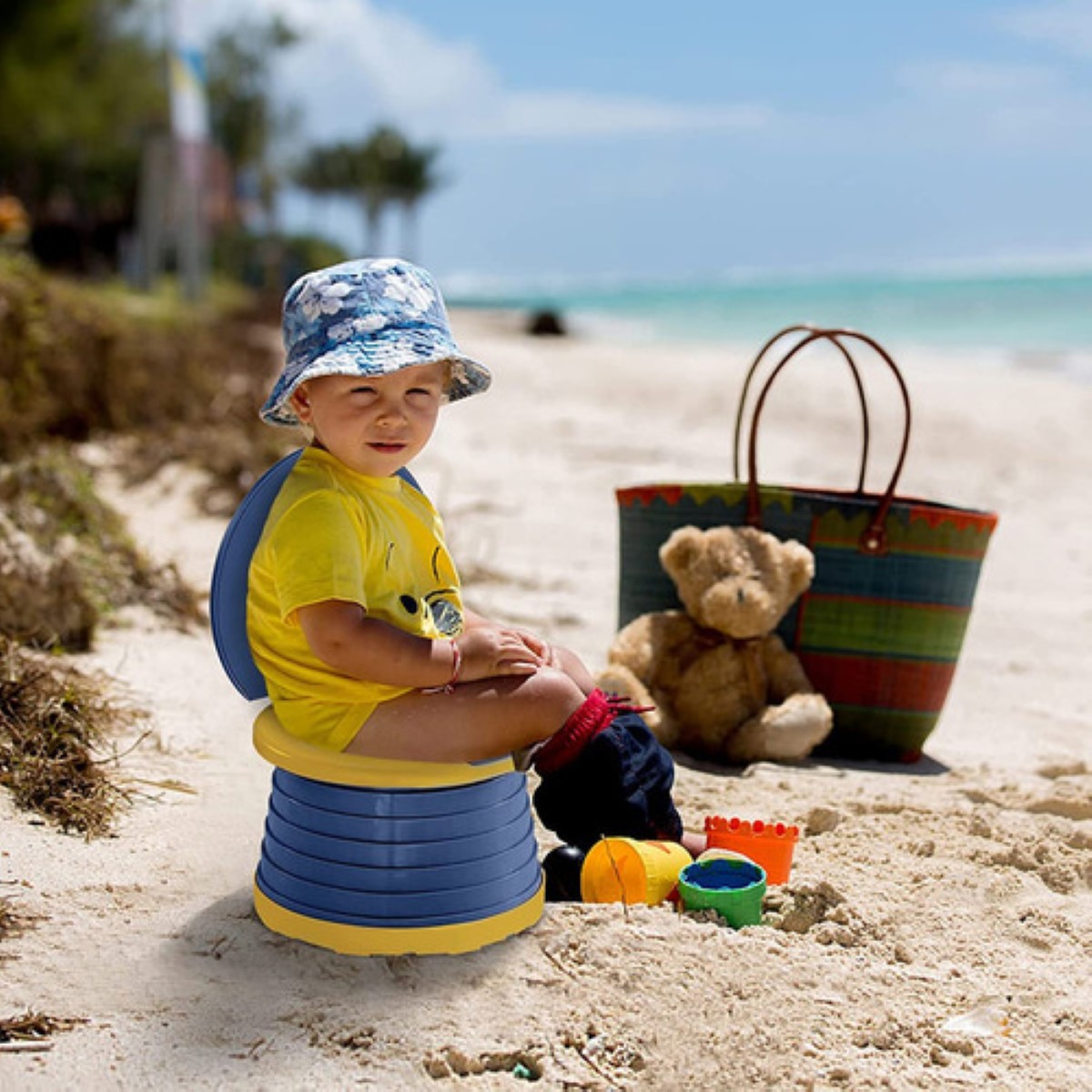 Inodoro Plegable Portátil Adaptador Asiento Para Bebe Viajes azul/amarillo