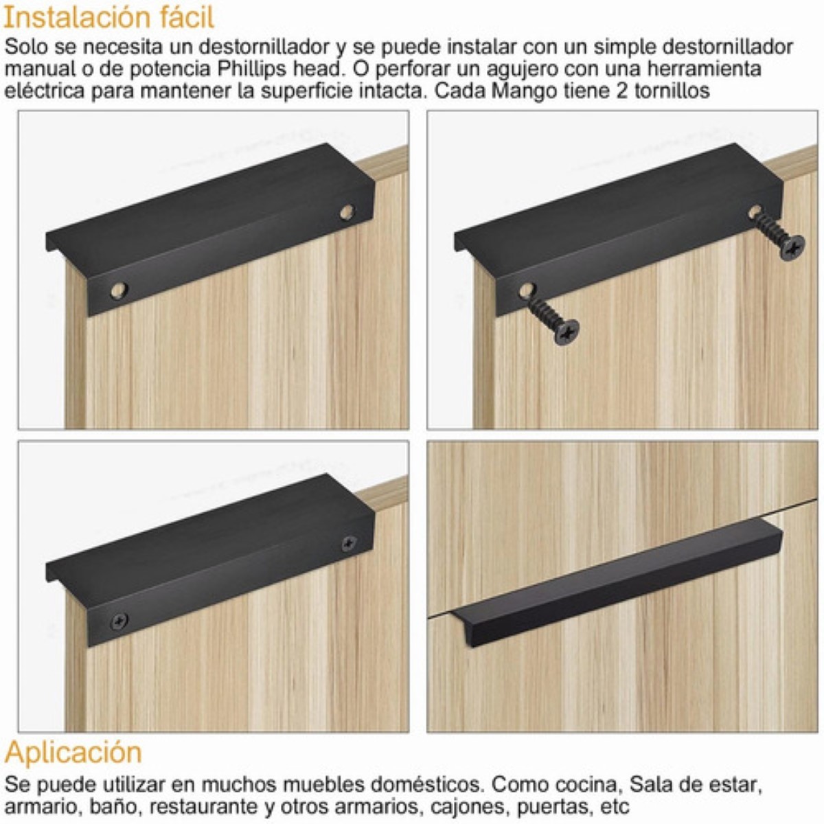 15 Cm Jaladera Oculta Perfil L Para Cajon Puerta Negro 10pzs