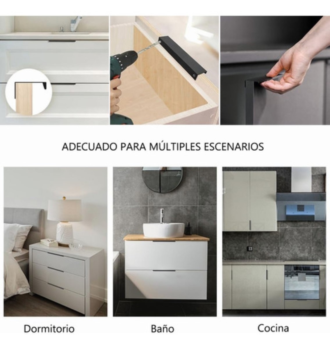 15 Cm Jaladera Oculta Perfil L Para Cajon Puerta Negro 10pzs