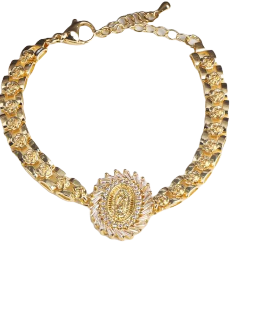 Pulsera Oro Laminado 18k,brazalete Virgen De Guadalupe,cadena dorada