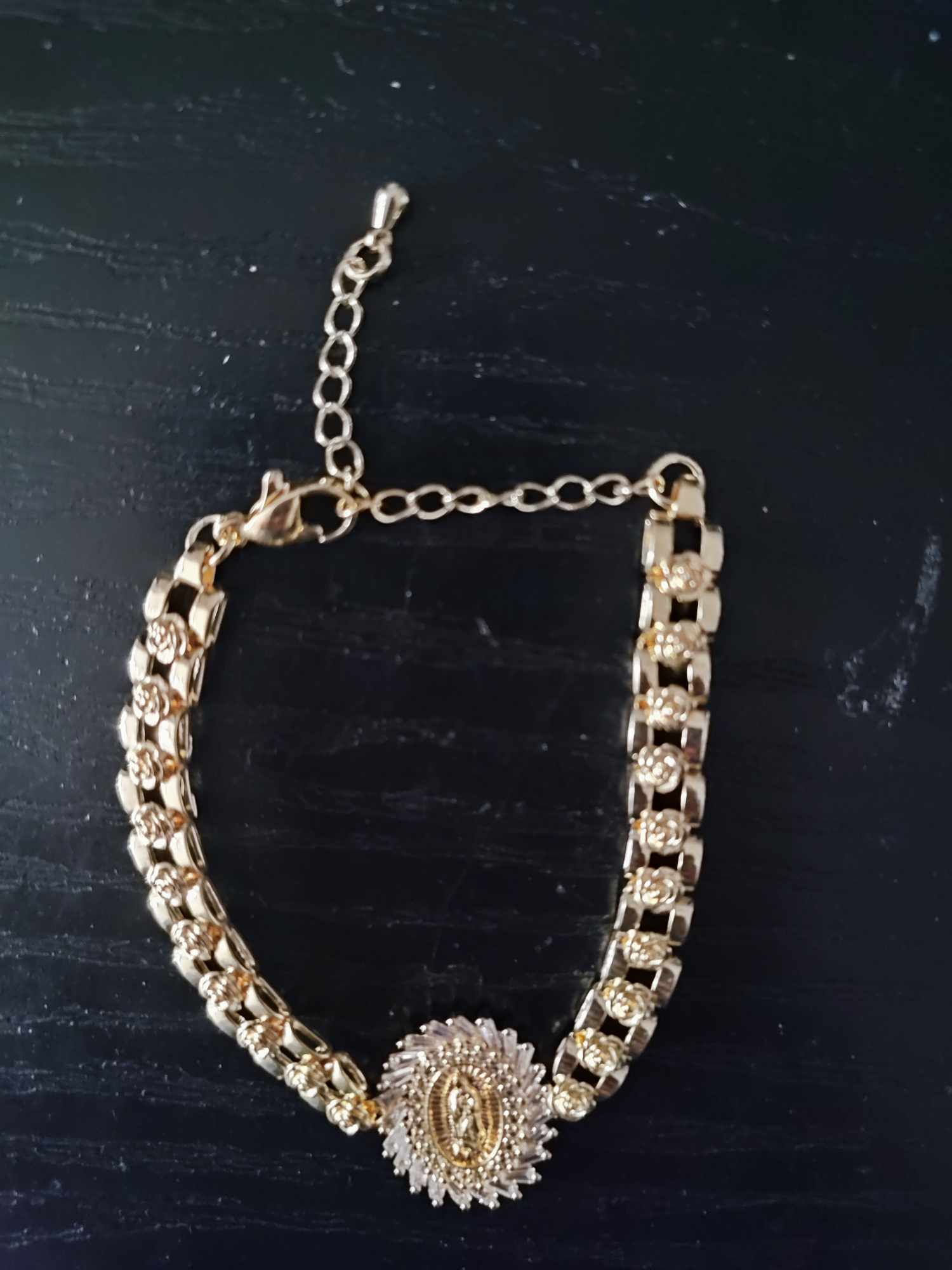 Pulsera Oro Laminado 18k,brazalete Virgen De Guadalupe,cadena dorada