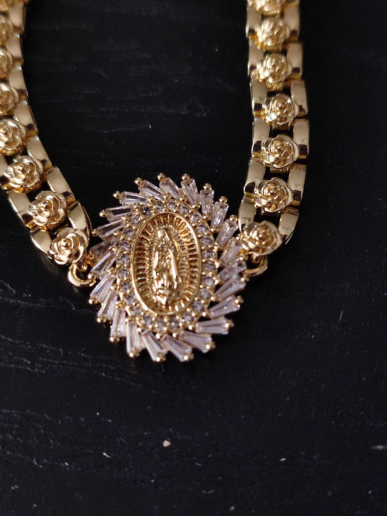 Pulsera Oro Laminado 18k,brazalete Virgen De Guadalupe,cadena dorada