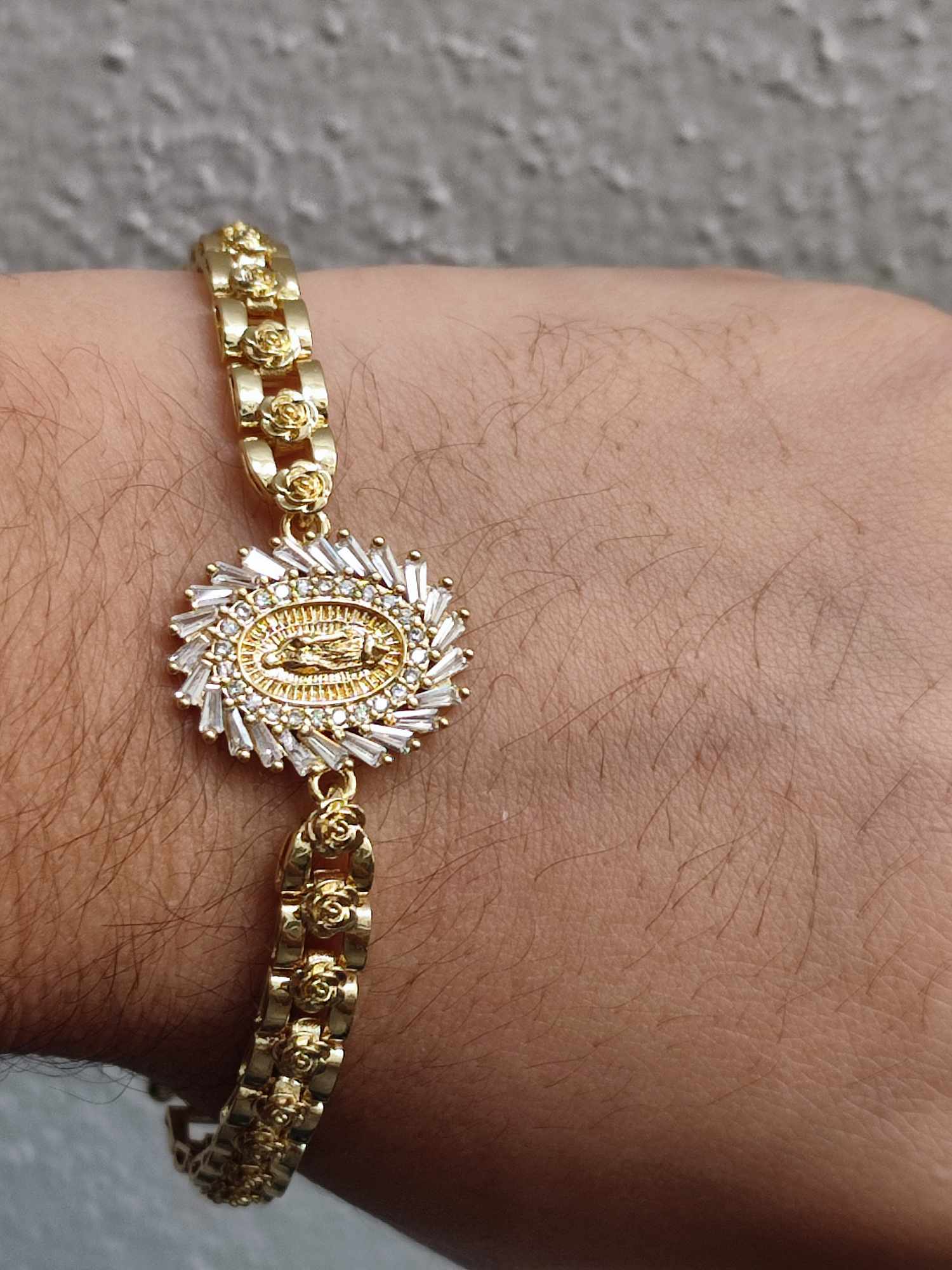 Pulsera Oro Laminado 18k,brazalete Virgen De Guadalupe,cadena dorada