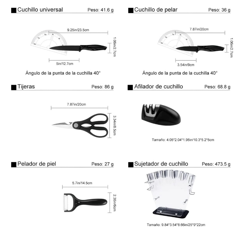 Juego de Cuchillos de Cocina Multifuncional de 17 Piezas.