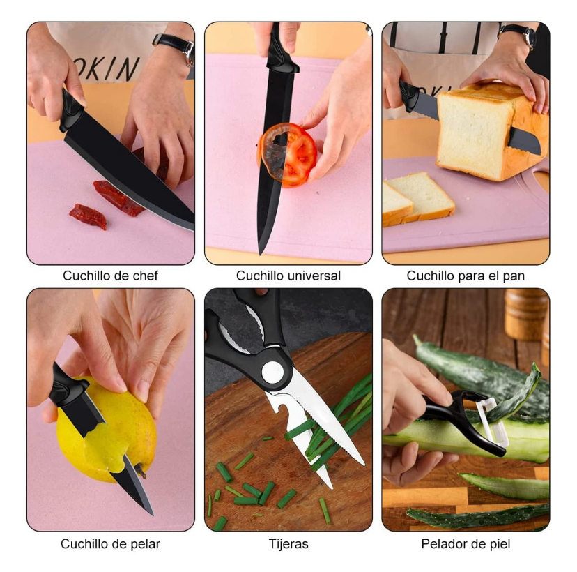 Juego de Cuchillos de Cocina Multifuncional de 17 Piezas.