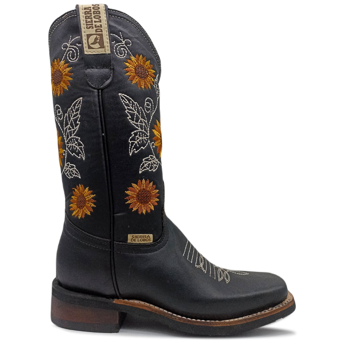 Bota Vaquera De Piel Para Mujer Cosida Bordado Artesanal 01