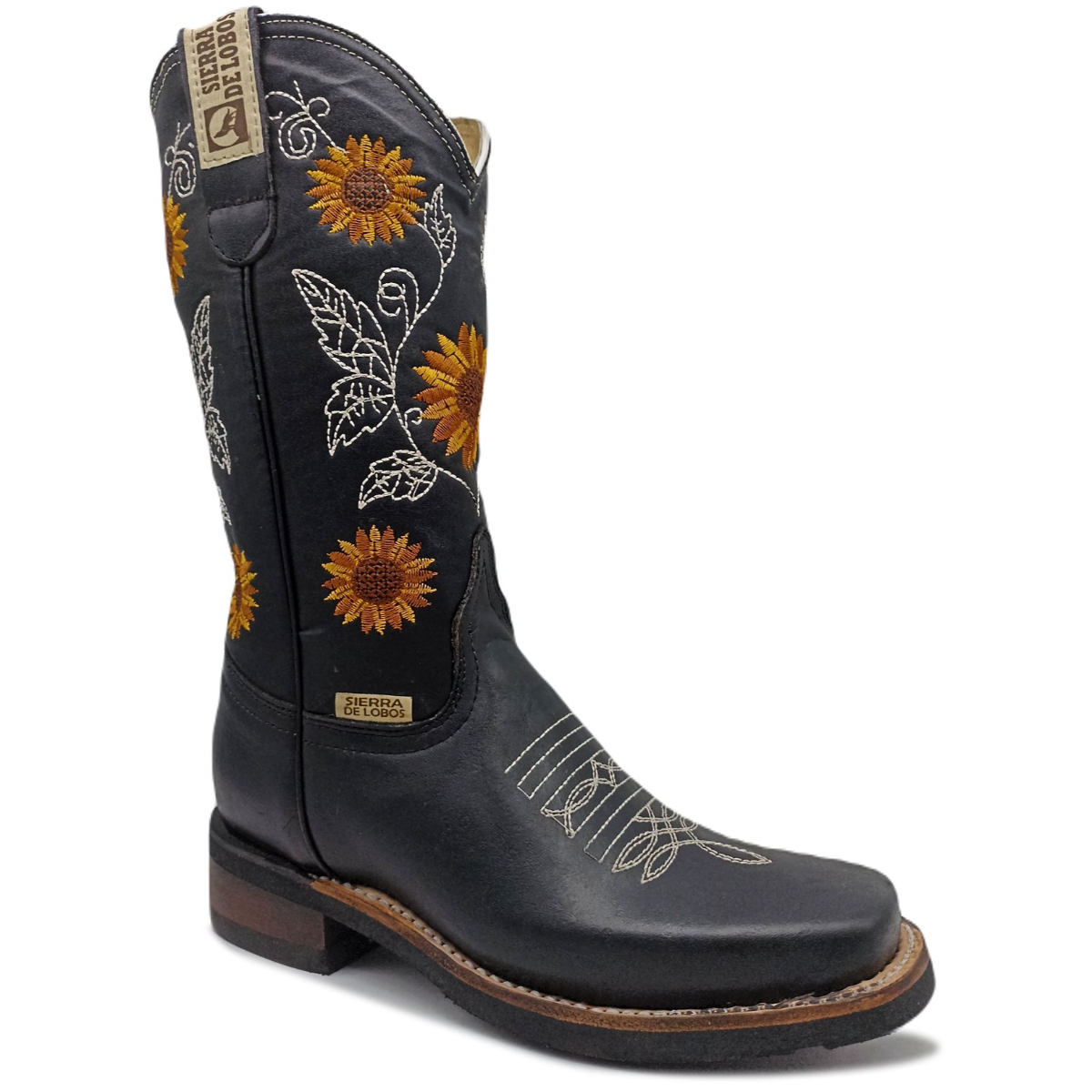 Bota Vaquera De Piel Para Mujer Cosida Bordado Artesanal 01