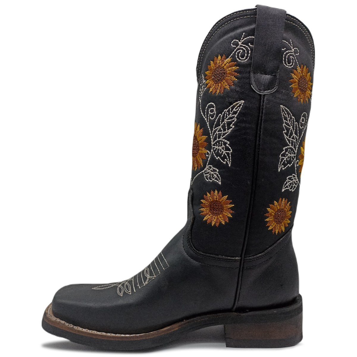 Bota Vaquera De Piel Para Mujer Cosida Bordado Artesanal 01