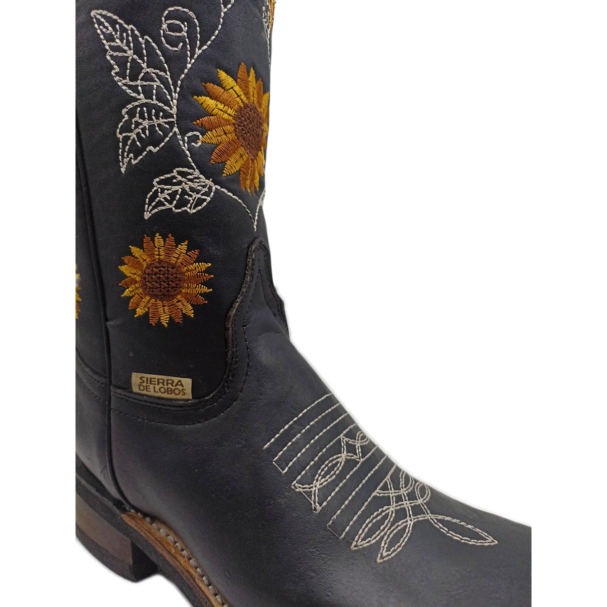 Bota Vaquera De Piel Para Mujer Cosida Bordado Artesanal 01