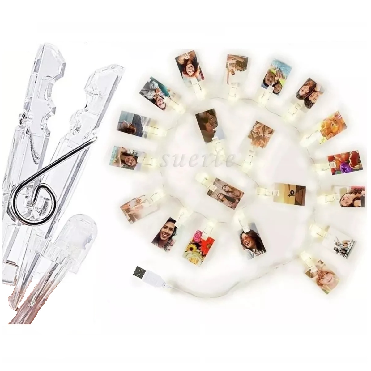 Porta Retratos Pinzas Luces Led Decorativas Fotos Collage 3m