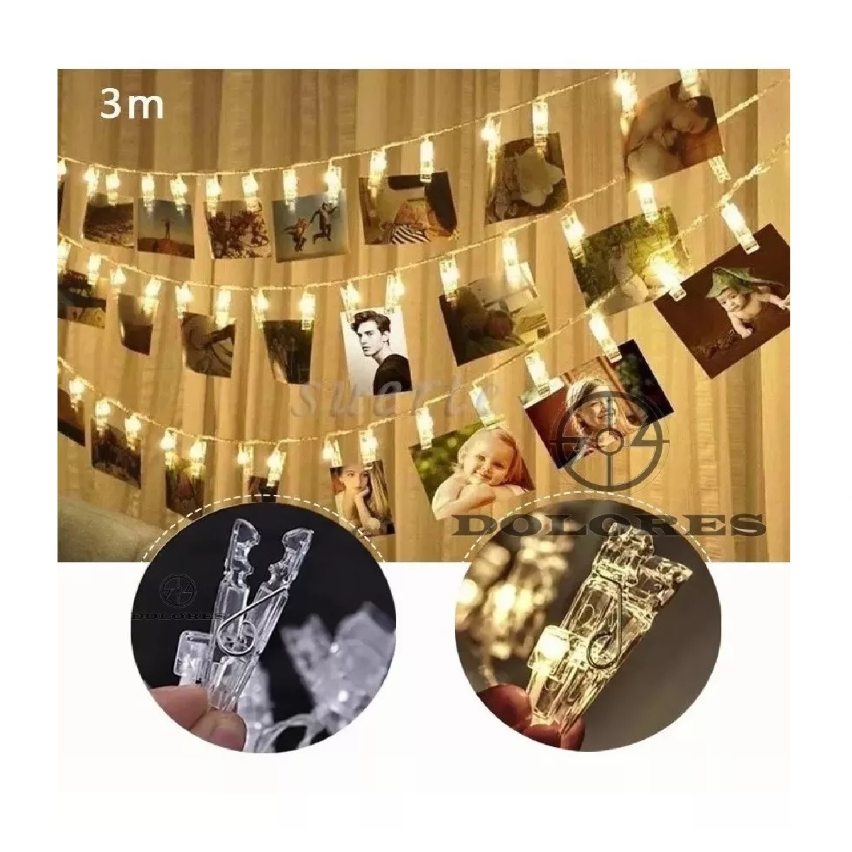 Porta Retratos Pinzas Luces Led Decorativas Fotos Collage 3m