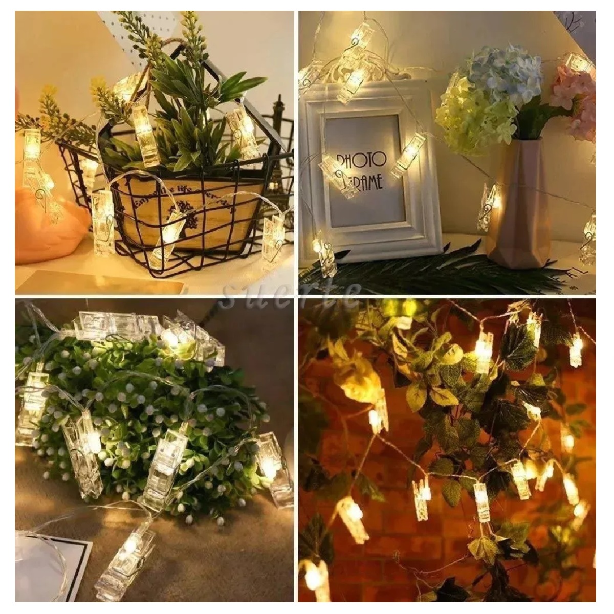 Porta Retratos Pinzas Luces Led Decorativas Fotos Collage 3m