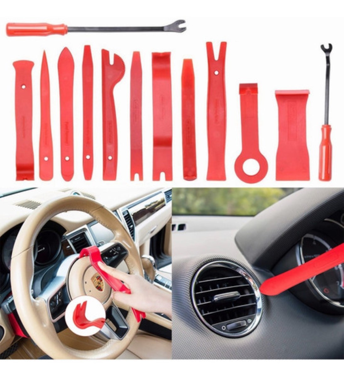 Herramientas Plasticas Kit 13pc Quita Grapas Molduras Vistas rojo