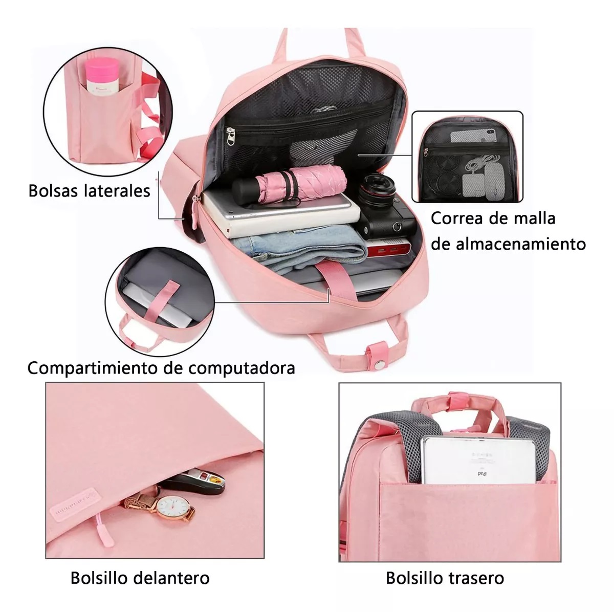 Mochila Para Laptop Mujer Dama Impermeable Rosa