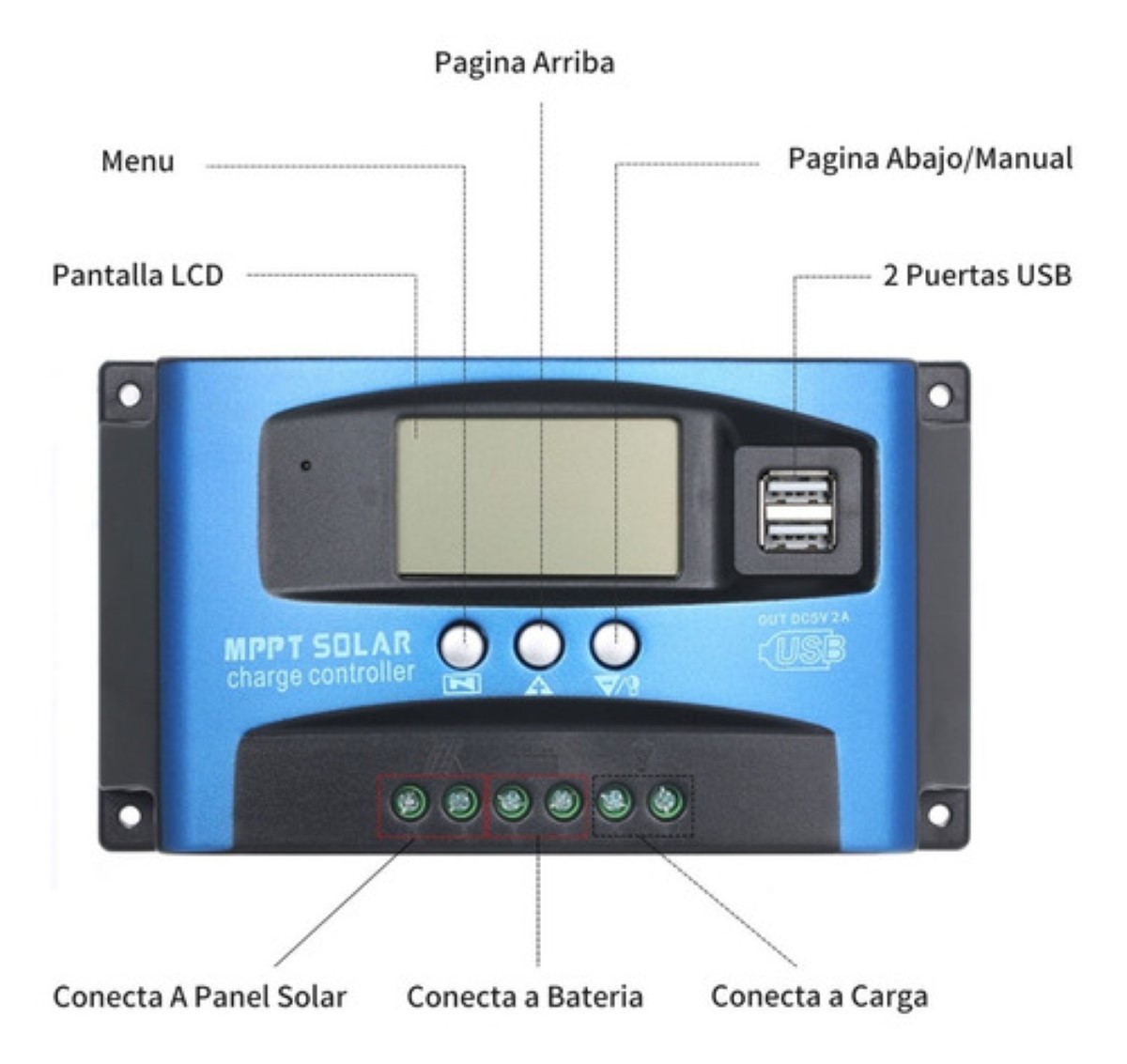 Controlador De Carga Solar Mppt 40a 12v/24v Automático azul